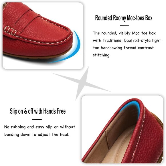 Kordal Women's Red Leather Comfortable & Lightweight Penny Loafers Flats - Picture 5 of 9